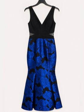 xscape damask applique fit and flare dress Xscape Women's Beaded Embroidered Bodice Tulle Party Dress - Navy/Gold